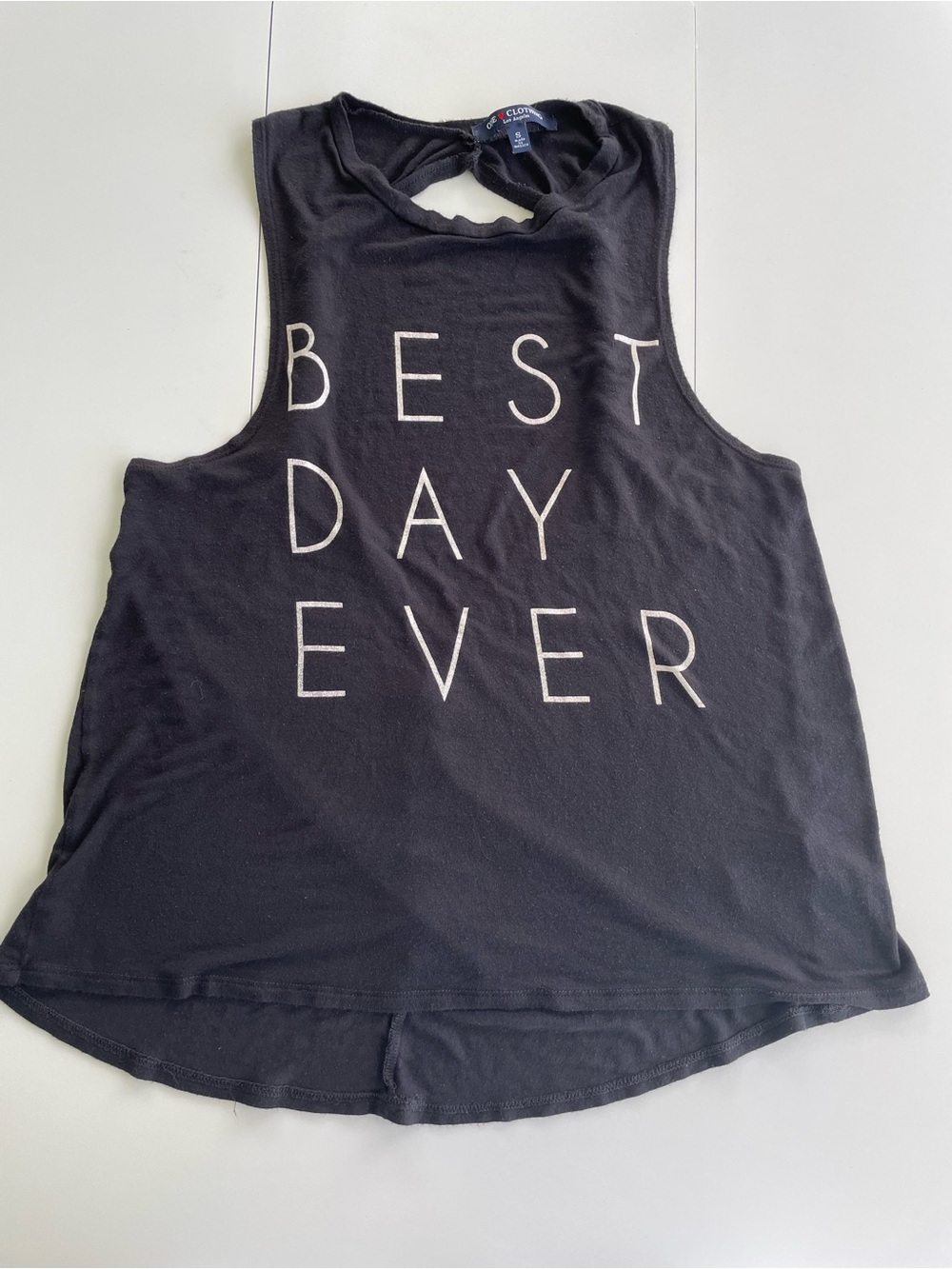 one clothing Black Graphic Tank Top with White Lettering, S